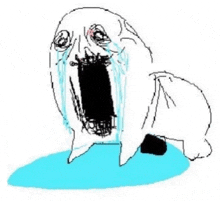 a drawing of a person crying with their mouth open and tears running down their face .