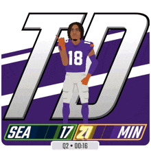 a football player in a purple uniform with the number 18 on it