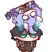 a cartoon drawing of a person with a purple elephant on their head and the word alice on the bottom