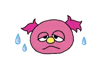 a cartoon drawing of a pink monster with tears on its face