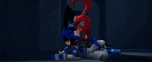 a girl with red hair is laying on a boy 's back