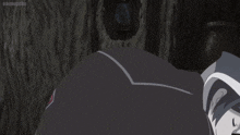 a black and white anime character is saying " hey boy what do you think of god "