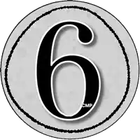 a black and white circle with the number 6 inside