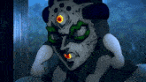 a close up of a cartoon character with a snake around his neck