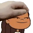 a cartoon character with a hat on his head is smiling and making a funny face .