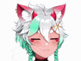 a drawing of a girl with green hair and horns