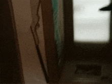 a blurry picture of a doorway with a shadow of a person in the background