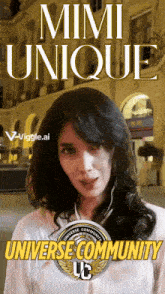 a poster for mimi unique universe community shows a woman