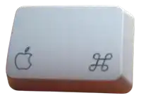 a white keyboard key with an apple and a h symbol