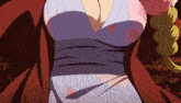 a close up of a woman 's torso with a braid