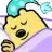 a cartoon bear is sleeping in a bed with a blue hat on his head .