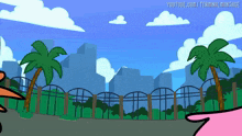 a cartoon of a city with palm trees and a fence with youtube.com/terminalmontage at the bottom