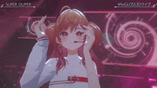 a video of a girl with a microphone and the words super duper on the bottom