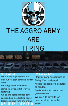 a poster for the aggro army is advertising their hiring