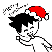 a black and white drawing of a person wearing a santa hat with merry christmas written below it