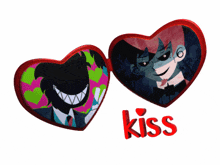 a couple of hearts with the word kiss on the bottom right