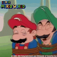 mario and luigi are tied up in a super mario world video game