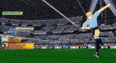 a video game screen shows a soccer player throwing a ball with the words low flying jumping tornado shot below him