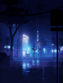 city car raining night empty street