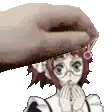 a hand is holding a girl 's head in a pixel art style .