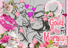 a picture of a couple kissing with the words good morning on the bottom
