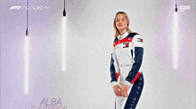 a woman with the name alba larsen written on her face