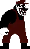 a pixel art drawing of a man wearing overalls and a hat
