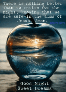 a glass apple filled with water with a quote from cherry berry