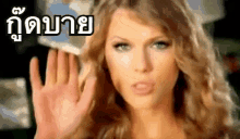 a woman is making a stop sign with her hand in a blurry picture .