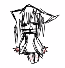 a black and white drawing of a girl with her tongue out
