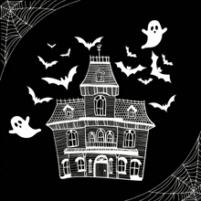 a haunted house surrounded by bats and ghosts with the words the book