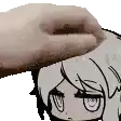 a person is petting a cartoon character 's head with a hand .