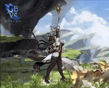 a painting of a woman holding a sword in a field