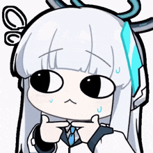 a cartoon girl with white hair and horns is giving a thumbs up sign .