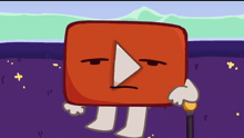 a cartoon drawing of a red square with a play button on it