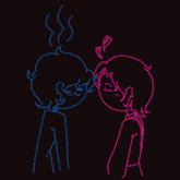 a drawing of a boy and a girl kissing with hearts above them
