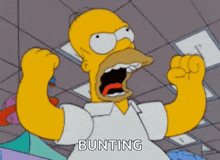 a cartoon of homer simpson screaming with the word bunting written below him