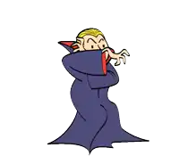 a cartoon of a vampire with his arms outstretched .