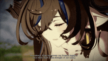 a close up of a girl with the words providence fate has woven our threads together once more