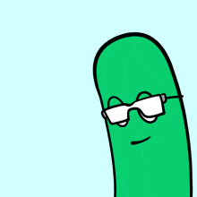 a cartoon drawing of a green object with glasses on