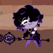 a cartoon character is sitting on the ground with a wand