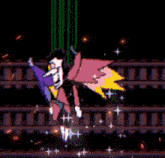 a video game character is surrounded by red flames