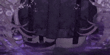 a person is standing in front of a purple wall with a purple light coming out of it .