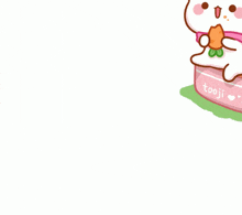 a cartoon of two rabbits pushing a cart of carrots called tooji