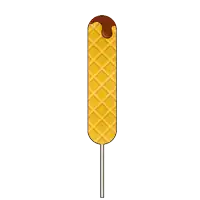 a waffle on a stick with chocolate drizzle on it