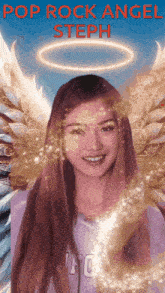 a woman with angel wings and a halo on her head with the name pop rock angel steph