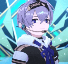 a cartoon character with purple hair and a headband that says ' discord ' on it