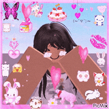 a picture of a girl surrounded by hearts and stickers with picmix in the corner