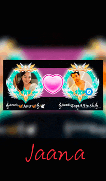 a picture of a man and a woman with the name jaana written on the bottom