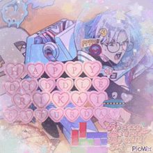 a picture of a robot with the words happy diddle saturday written in pink hearts